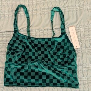 Colsie Checkered Green Velvet Bralette S